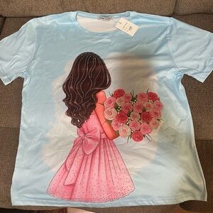 Girls' Blue and Pink Graphic T-Shirt